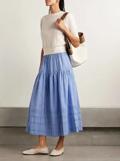 DÔEN Sebastiane Striped Organic Cotton-poplin Midi Skirt | Thumbnail 2 DÔEN Sebastiane Striped Organic Cotton-poplin Midi Skirt | Thumbnail 2