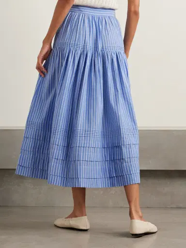 DÔEN Sebastiane Striped Organic Cotton-poplin Midi Skirt | Thumbnail 3 DÔEN Sebastiane Striped Organic Cotton-poplin Midi Skirt | Thumbnail 3
