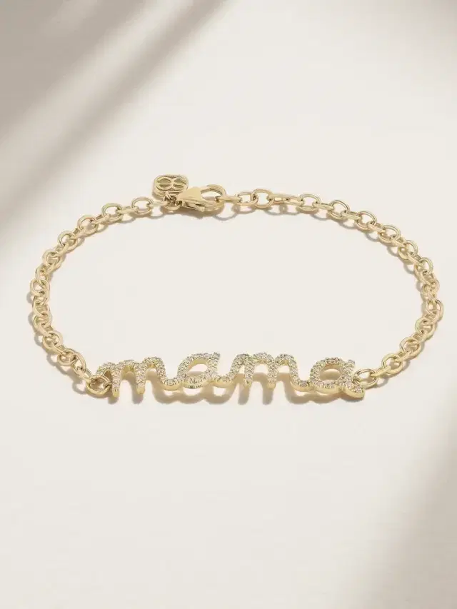 Large Mama Script 14-karat Gold Diamond Bracelet