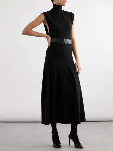 Alaïa Belted Leather-trimmed Wool-blend Turtleneck Midi Dress | Thumbnail 2 Alaïa Belted Leather-trimmed Wool-blend Turtleneck Midi Dress | Thumbnail 2
