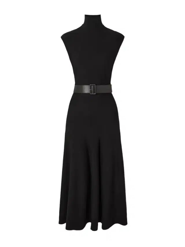 Alaïa Belted Leather-trimmed Wool-blend Turtleneck Midi Dress
