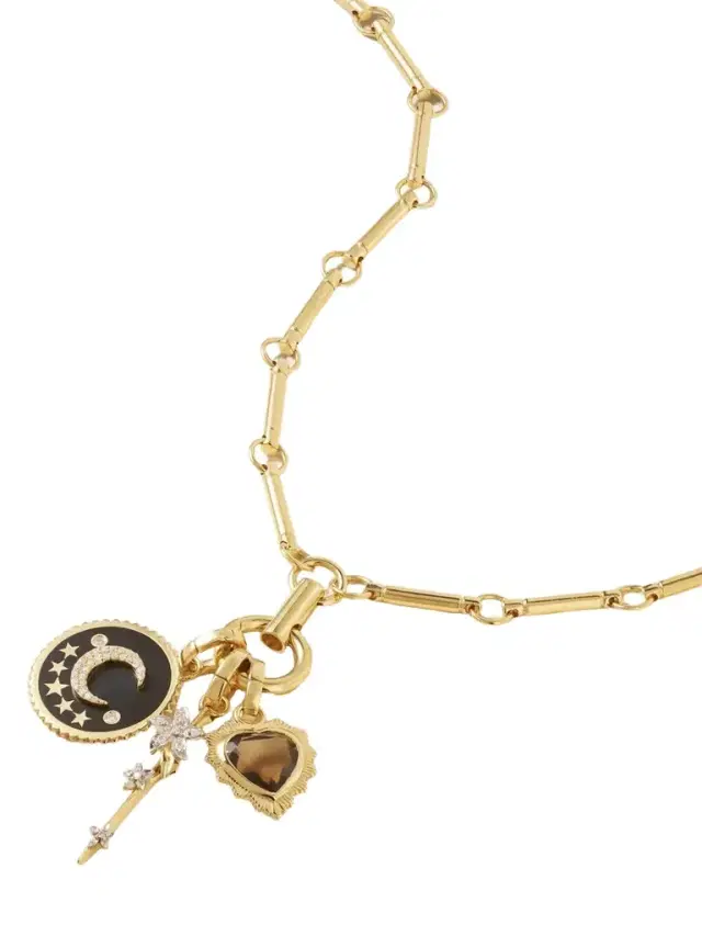 Foundrae 18-karat Gold, Enamel, Diamond And Quartz Necklace