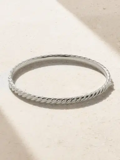 David Yurman Sculpted Cable 18-karat White Gold Diamond Bangle | Thumbnail 3