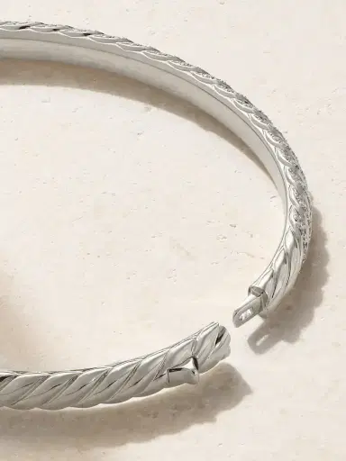 David Yurman Sculpted Cable 18-karat White Gold Diamond Bangle | Thumbnail 4