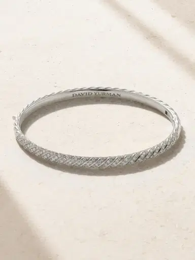 David Yurman Sculpted Cable 18-karat White Gold Diamond Bangle | Thumbnail 1