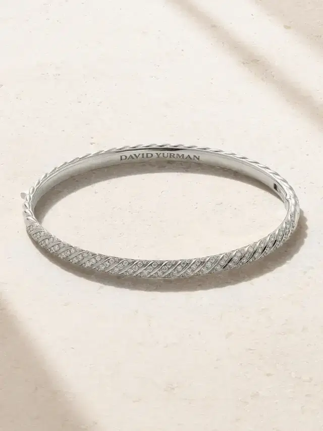 Sculpted Cable 18-karat White Gold Diamond Bangle