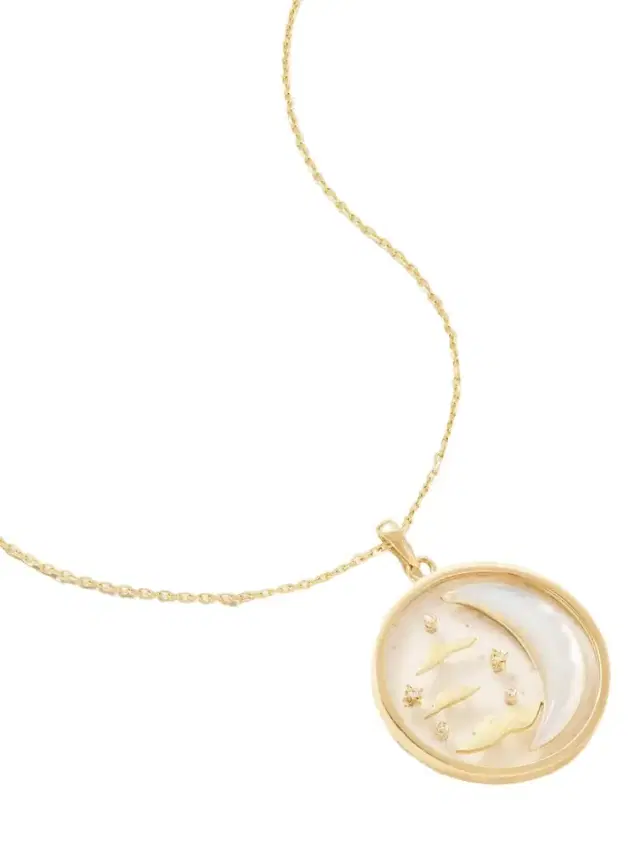 L’Atelier Nawbar Wish Upon A Moon 18-karat Gold, Mother-of-pearl And Diamond Necklace