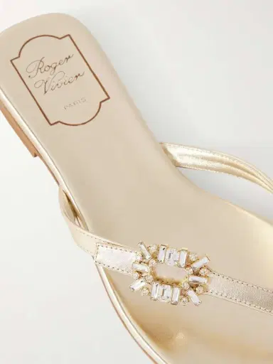 Roger Vivier Strass B Crystal-embellished Metallic Leather Sandals | Thumbnail 5 Roger Vivier Strass B Crystal-embellished Metallic Leather Sandals | Thumbnail 5