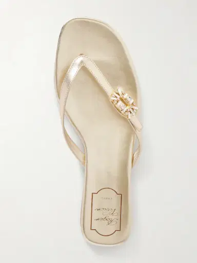 Roger Vivier Strass B Crystal-embellished Metallic Leather Sandals | Thumbnail 6 Roger Vivier Strass B Crystal-embellished Metallic Leather Sandals | Thumbnail 6