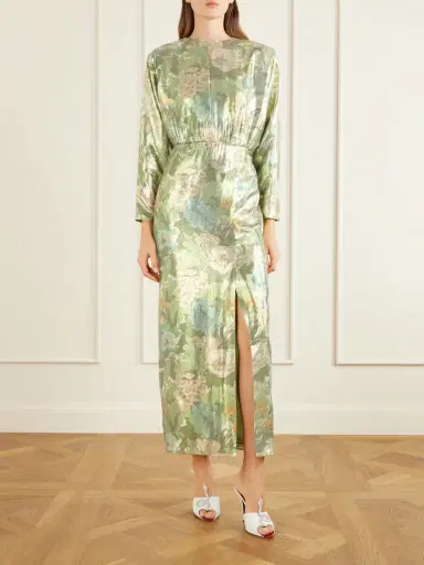 Valentino Garavani Cut-out Floral-print Silk-blend Lamé Midi Dress | Thumbnail 2 Valentino Garavani Cut-out Floral-print Silk-blend Lamé Midi Dress | Thumbnail 2