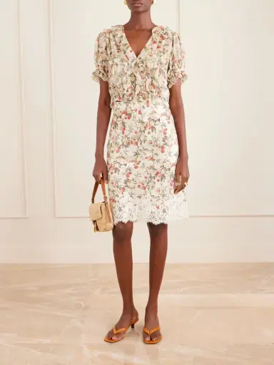 DÔEN Elowette Lace-trimmed Floral-print Silk-satin Midi Skirt | Thumbnail 2 DÔEN Elowette Lace-trimmed Floral-print Silk-satin Midi Skirt | Thumbnail 2