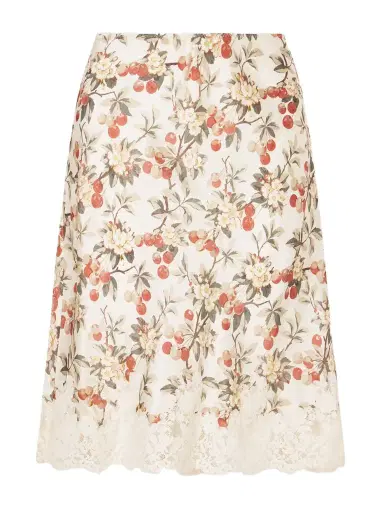 DÔEN Elowette Lace-trimmed Floral-print Silk-satin Midi Skirt | Thumbnail 1 DÔEN Elowette Lace-trimmed Floral-print Silk-satin Midi Skirt | Thumbnail 1