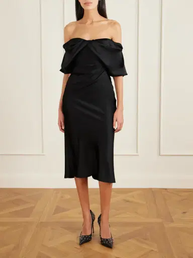 Alexander McQueen Off-the-shoulder Draped Satin Midi Dress | Thumbnail 2