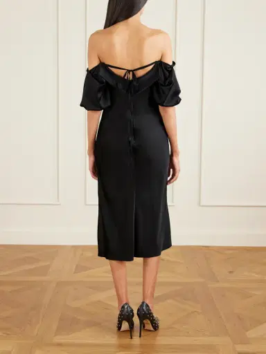 Alexander McQueen Off-the-shoulder Draped Satin Midi Dress | Thumbnail 3