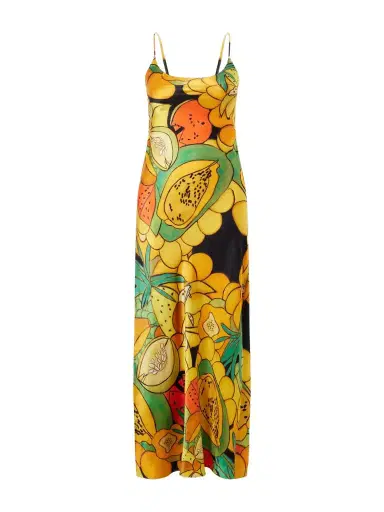 Donde Esteban Frutas Printed Silk-blend Satin Maxi Dress | Thumbnail 1