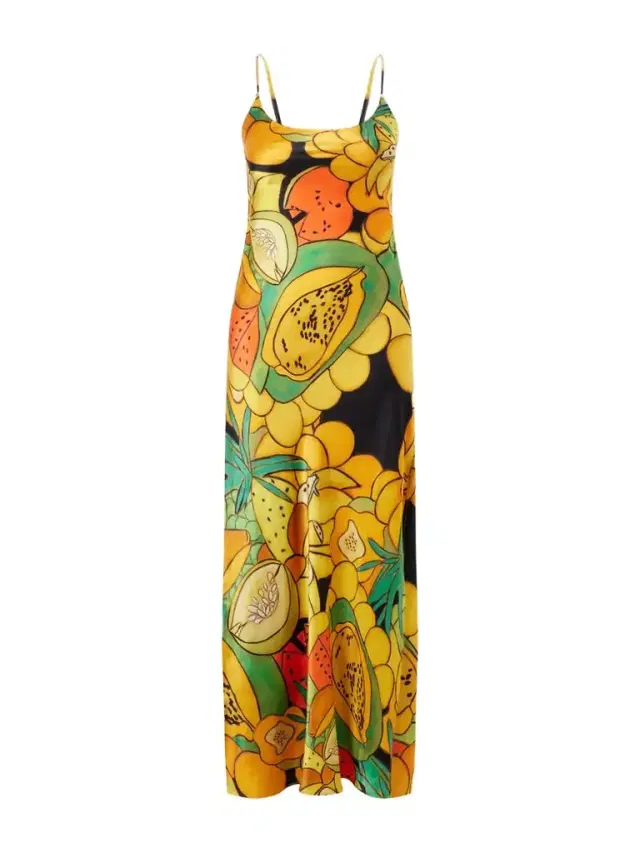 Donde Esteban Frutas Printed Silk-blend Satin Maxi Dress