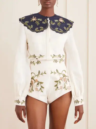 Agua by Agua Bendita Cumbre Floral-embroidered Appliquéd Tiered Linen Shirt | Thumbnail 3 Agua by Agua Bendita Cumbre Floral-embroidered Appliquéd Tiered Linen Shirt | Thumbnail 3