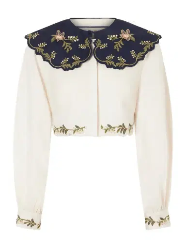 Agua by Agua Bendita Cumbre Floral-embroidered Appliquéd Tiered Linen Shirt | Thumbnail 1 Agua by Agua Bendita Cumbre Floral-embroidered Appliquéd Tiered Linen Shirt | Thumbnail 1