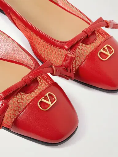 Valentino Garavani Valet Du Roi 25 Tasseled Leather And Mesh Slingback Ballet Flats | Thumbnail 4