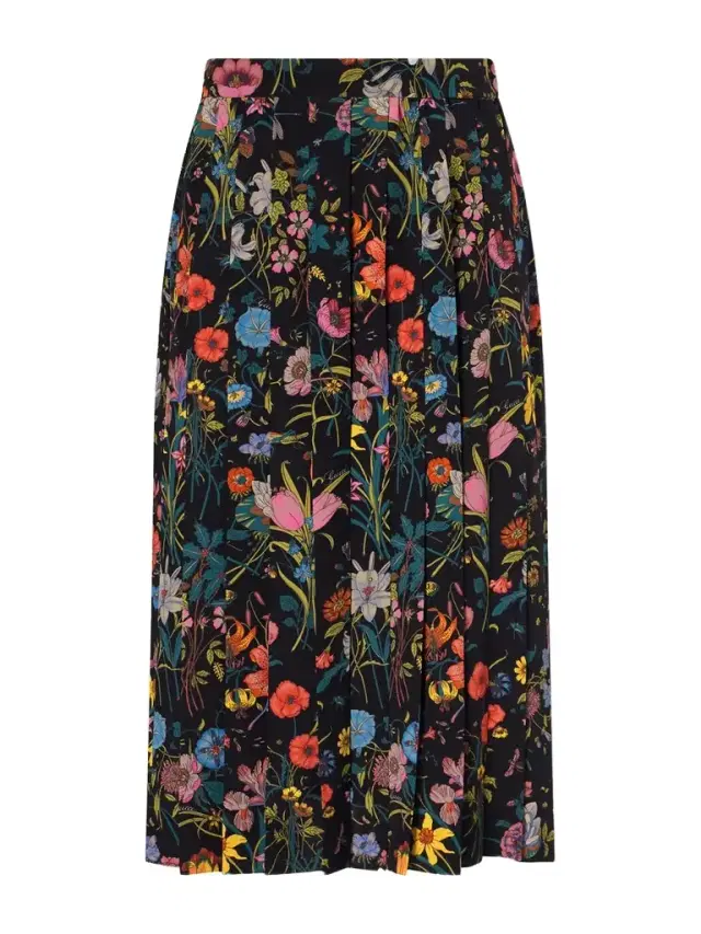 Pleated Printed Silk Skirt