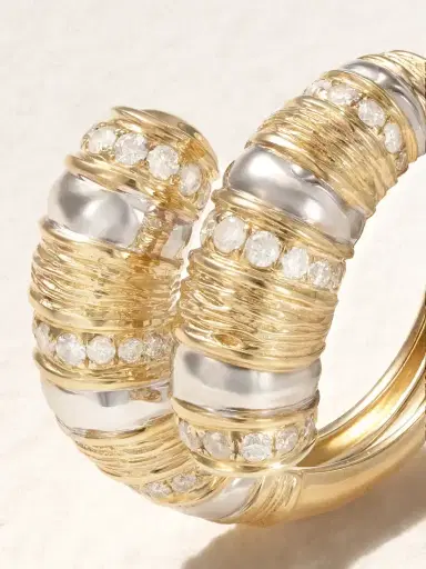 Yvonne Léon Bague Toi & Moi Gaufrette 14-karat White And Yellow Gold Diamond Ring | Thumbnail 4