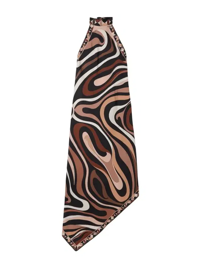 Marmo Asymmetric Printed Silk-twill Halterneck Dress