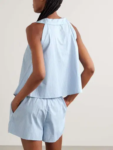 Deiji Studios Round Collar Tie-detailed Striped Organic Cotton Shirt And Shorts Set | Thumbnail 4