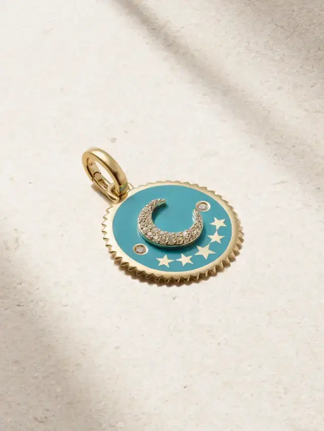 Foundrae Crescent Medium 18-karat Gold, Enamel And Diamond Pendant