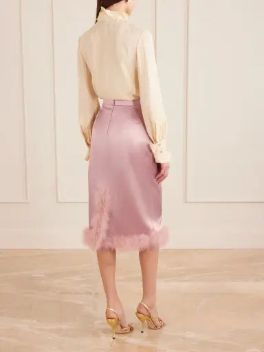 Valentino Garavani Feather-trimmed Satin Midi Skirt | Thumbnail 4 Valentino Garavani Feather-trimmed Satin Midi Skirt | Thumbnail 4