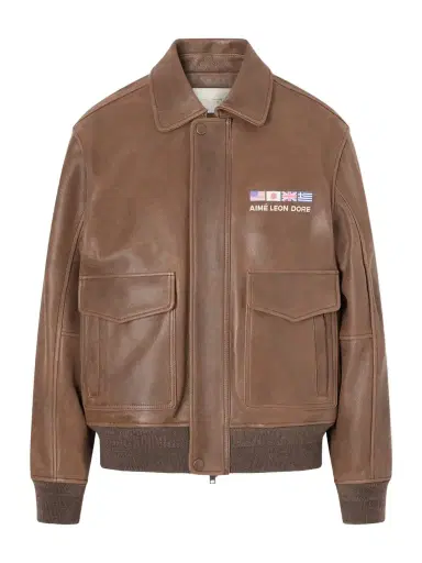 Aimé Leon Dore World’s Borough Printed Leather Jacket | Thumbnail 1 Aimé Leon Dore World’s Borough Printed Leather Jacket | Thumbnail 1