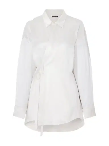 Balenciaga Tie-detailed Crystal-embellished Silk-blend Satin Blouse | Thumbnail 1 Balenciaga Tie-detailed Crystal-embellished Silk-blend Satin Blouse | Thumbnail 1