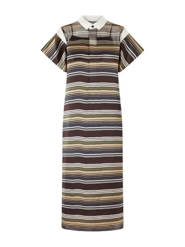 Striped Organza And Satin Midi Dress