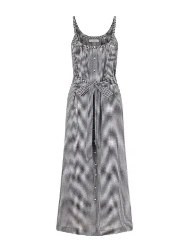 DÔEN Nevita Belted Checked Organic Cotton Midi Dress | Thumbnail 1 DÔEN Nevita Belted Checked Organic Cotton Midi Dress | Thumbnail 1