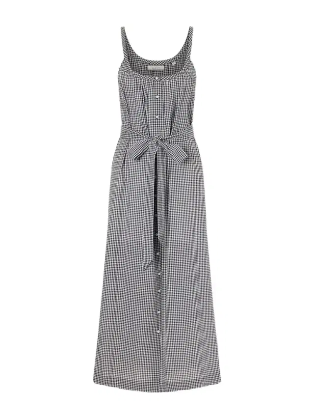 DÔEN Nevita Belted Checked Organic Cotton Midi Dress