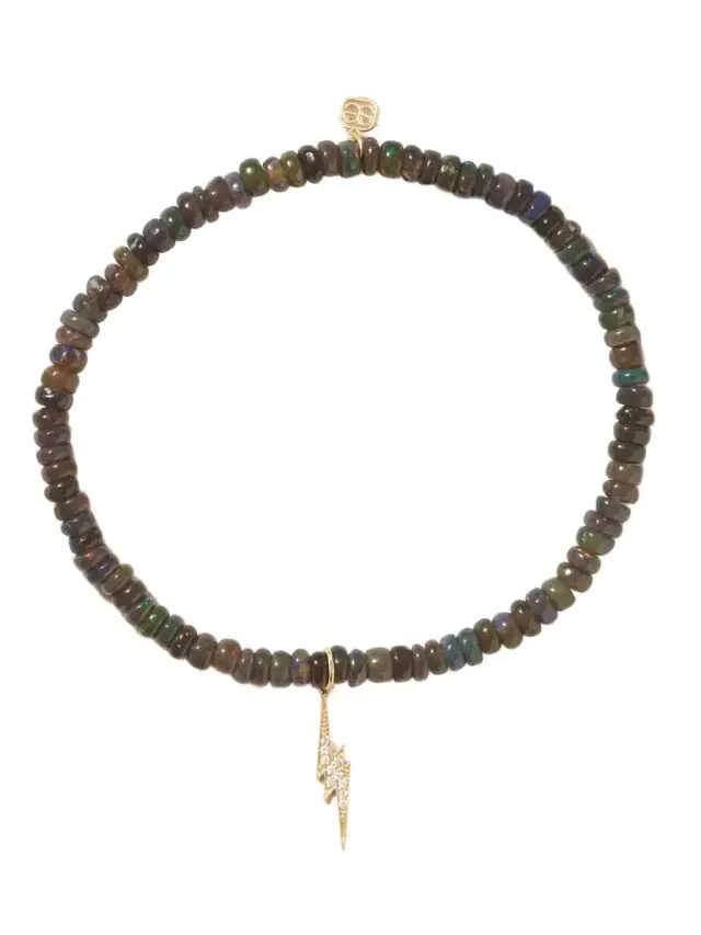 Sydney Evan Small Lightning Bolt 14-karat Gold, Opal And Diamond Bracelet