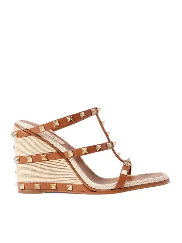 Rockstud 100 Leather Wedge Espadrille Sandals