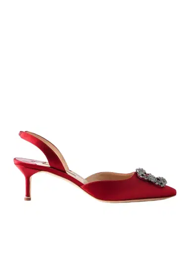 Manolo Blahnik Hangisli 50 Embellished Satin Slingback Pumps | Thumbnail 1 Manolo Blahnik Hangisli 50 Embellished Satin Slingback Pumps | Thumbnail 1