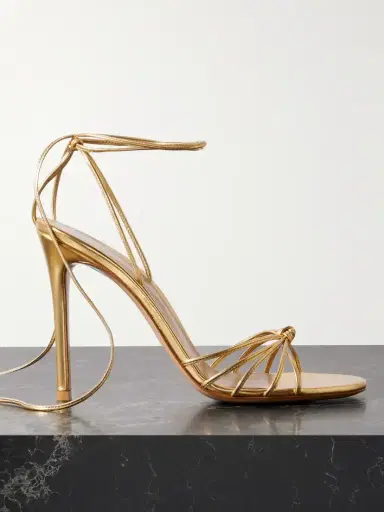 Gianvito Rossi 105 Lace-up Metallic Leather Sandals | Thumbnail 1 Gianvito Rossi 105 Lace-up Metallic Leather Sandals | Thumbnail 1