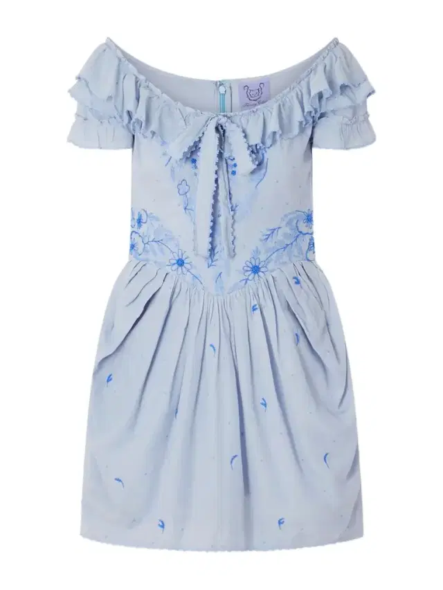 Thierry Colson Falbala Off-the-shoulder Bow-detailed Ruffled Pleated Embroidered Cotton-voile Mini Dress