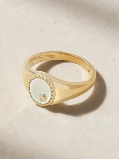 Yvonne Léon 9-karat Gold, Mother-of-pearl And Diamond Signet Ring | Thumbnail 1