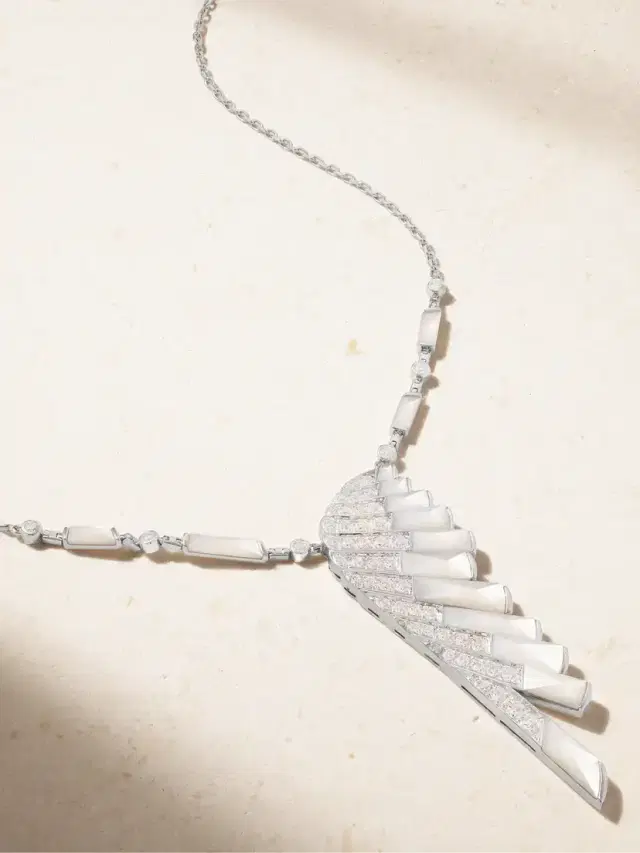 Wings Rising 18-karat White Gold, Mother-of-pearl And Diamond Necklace