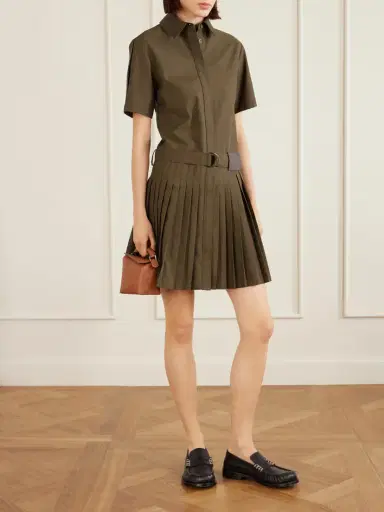 Loewe Belted Pleated Cotton-blend Mini Shirt Dress | Thumbnail 2