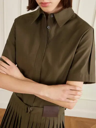 Loewe Belted Pleated Cotton-blend Mini Shirt Dress | Thumbnail 4