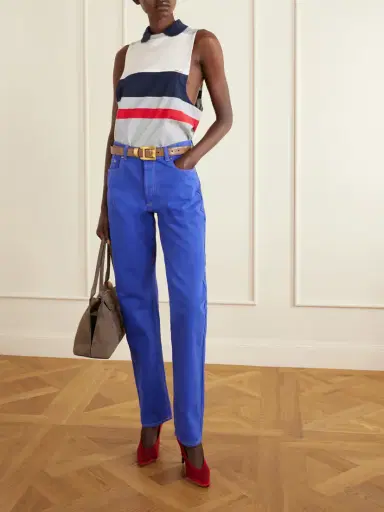 Versace Sleeveless Embroidered Striped Cotton T-shirt | Thumbnail 2 Versace Sleeveless Embroidered Striped Cotton T-shirt | Thumbnail 2