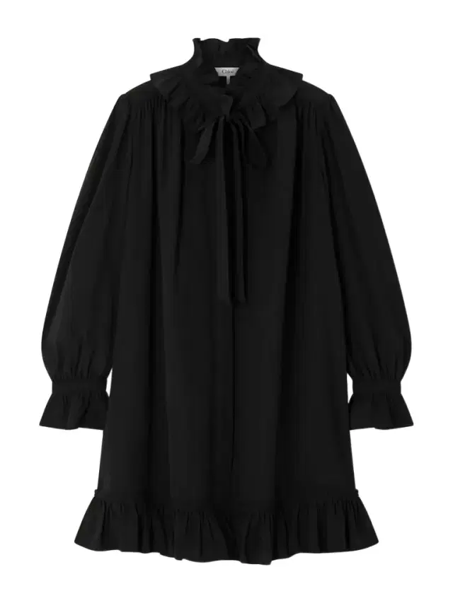 Pussy-bow Ruffled Organic Silk-crepe Mini Dress