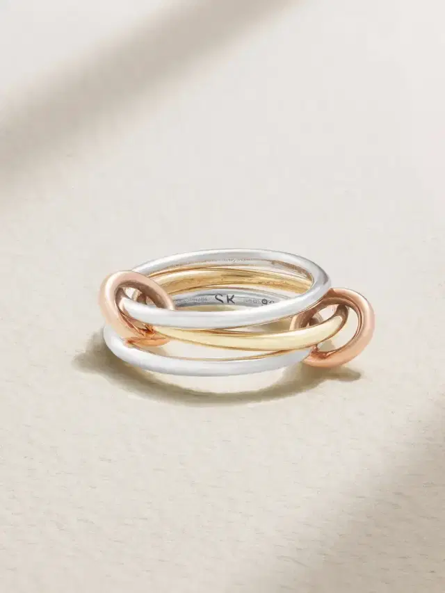 Solarium Set Of Three 18-karat Yellow And Rose Gold And Sterling Silver Rings