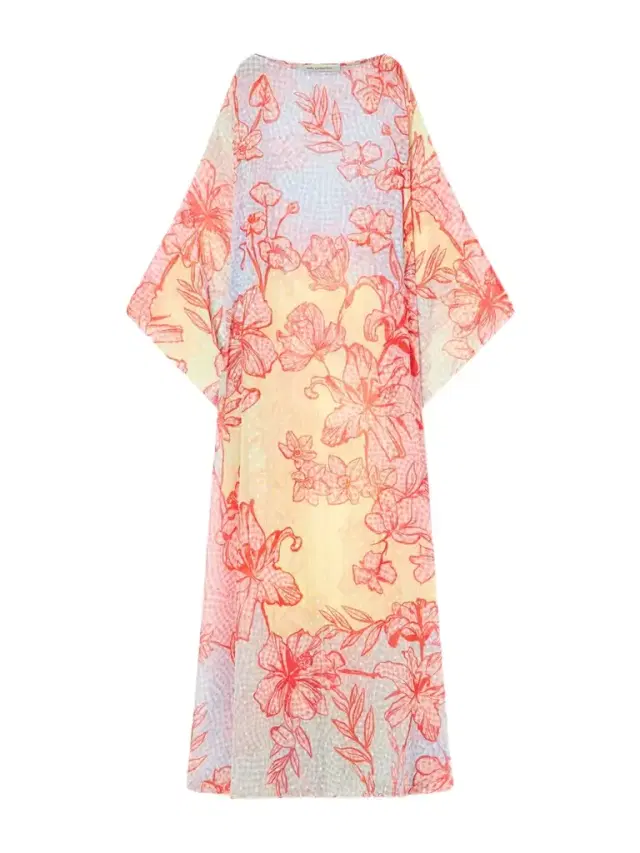 Printed Fil Coupé Organza Kaftan