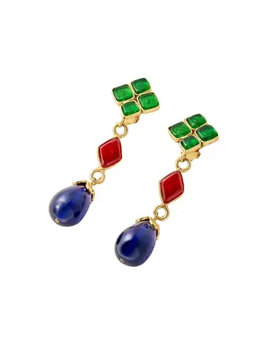 Susan Caplan Vintage + Chanel Vintage 1994 Gold-plated Gripoix Crystal Clip Earrings | Thumbnail 1 Susan Caplan Vintage + Chanel Vintage 1994 Gold-plated Gripoix Crystal Clip Earrings | Thumbnail 1