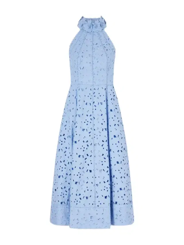 Nuvola Appliquéd Broderie Anglaise Cotton Halterneck Midi Dress
