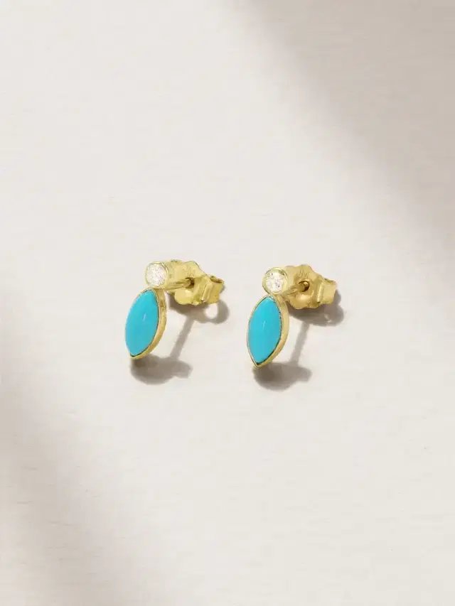 18-karat Gold, Turquoise And Diamond Earrings